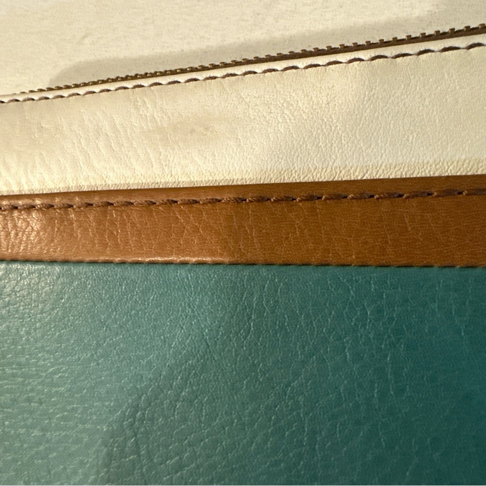 FOSSIL ZIP AROUND WALLET WRISTLET COLOR BLOCK LEATHER BRASS. - Picture 5 of 10